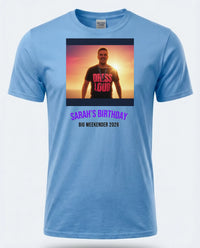 Sunset Set Tee — We Love Ibiza Weekender Custom Photo T-Shirt — carolina blue tee