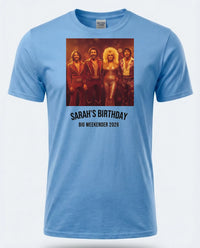 Vinyl Cover Tee — We Love the 70s Weekender Custom Photo T-Shirt — carolina blue tee
