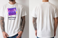 Personalised 80s Tee — natural tee, front and back view