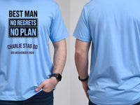 Personalised Weekender Unisex Tee — carolina blue tee, front and back view