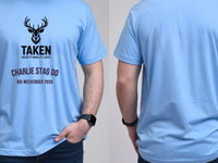 Personalised Weekender Unisex Tee — carolina blue tee, front and back view
