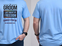 Personalised Weekender Unisex Tee — carolina blue tee, front and back view