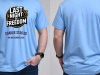 Personalised Weekender Unisex Tee — carolina blue tee, front and back view