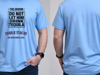 Personalised Weekender Unisex Tee — carolina blue tee, front and back view
