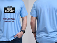 Personalised Weekender Unisex Tee — carolina blue tee, front and back view