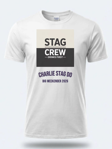 Personalised Weekender Unisex Tee – Stag Crew - Drinks first – Stag