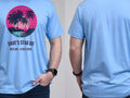 Personalised 80s Tee — carolina blue tee, front and back view