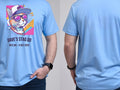 Personalised 80s Tee — carolina blue tee, front and back view