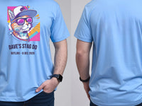 Personalised 80s Tee — carolina blue tee, front and back view