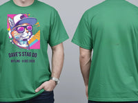 Personalised 80s Tee — irish green tee, front and back view