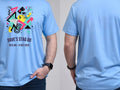 Personalised 80s Tee — carolina blue tee, front and back view