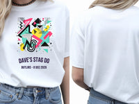 Personalised 80s Tee — white tee, front and back view