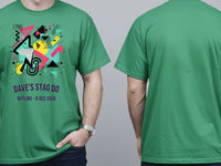 Personalised 80s Tee — irish green tee, front and back view