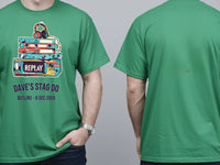 Personalised 80s Tee — irish green tee, front and back view