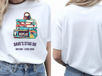 Personalised 80s Tee — white tee, front and back view