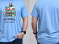 Personalised 80s Tee — carolina blue tee, front and back view