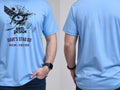 Personalised 90s Tee — carolina blue tee, front and back view