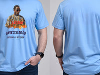 Personalised 90s Tee — carolina blue tee, front and back view