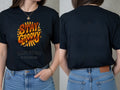 Personalised We Love the 70s Big Weekender Tee — black tee, front and back view