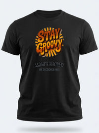 Personalised We Love the 70s Big Weekender Tee — black tee, front view