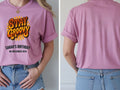 Personalised We Love the 70s Big Weekender Tee — azalea tee, front and back view