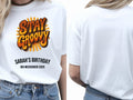 Personalised We Love the 70s Big Weekender Tee — white tee, front and back view