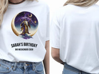 Personalised We Love the 70s Big Weekender Tee — white tee, front and back view
