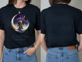 Personalised We Love the 70s Big Weekender Tee — black tee, front and back view