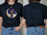 Personalised We Love the 70s Big Weekender Tee — black tee, front and back view