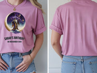 Personalised We Love the 70s Big Weekender Tee — azalea tee, front and back view