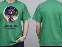 Personalised We Love the 70s Big Weekender Tee — irish green tee, front and back view