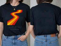 Personalised We Love the 70s Big Weekender Tee — black tee, front and back view