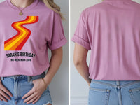 Personalised We Love the 70s Big Weekender Tee — azalea tee, front and back view