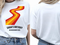 Personalised We Love the 70s Big Weekender Tee — white tee, front and back view