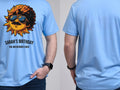 Personalised We Love the 70s Big Weekender Tee — carolina blue tee, front and back view