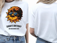 Personalised We Love the 70s Big Weekender Tee — white tee, front and back view