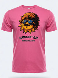 Personalised We Love the 70s Big Weekender Tee — pink tee, front view