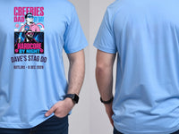 Personalised 90s Tee — carolina blue tee, front and back view