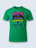 Personalised House of Garage Tee — irish green tee, front view