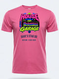 Personalised House of Garage Tee — pink tee, front view