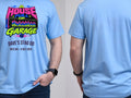 Personalised House of Garage Tee — carolina blue tee, front and back view