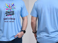 Personalised House of Garage Tee — carolina blue tee, front and back view