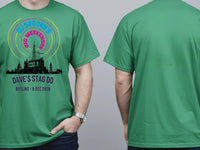 Personalised House of Garage Tee — irish green tee, front and back view