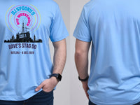 Personalised House of Garage Tee — carolina blue tee, front and back view