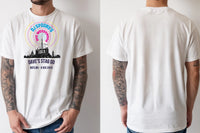 Personalised House of Garage Tee — natural tee, front and back view