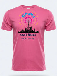 Personalised House of Garage Tee — pink tee, front view