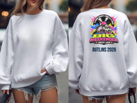 Personalised House of Garage Tee — white sweatshirt, front and back view