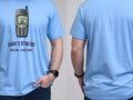 Personalised House of Garage Tee — carolina blue tee, front and back view