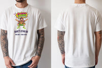 Personalised House of Garage Tee — natural tee, front and back view