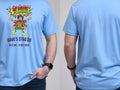 Personalised House of Garage Tee — carolina blue tee, front and back view